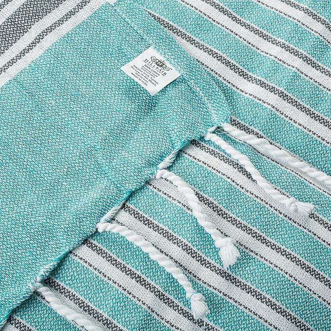 HILLFAIR Cotton Turkish Beach Towels, Quick Dry Lightweight Sand Free Peshtemal Towel for Bath Swim Yoga Pool Travel, Beach Accessories, Oversized Cotton Turkish Towel (39 x 72 inch- 4 Pack Aqua Grey)