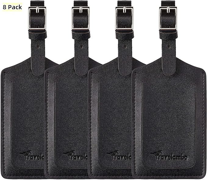 Travelambo Luggage Tags for Suitcases PU Leather Travel Tags Bag Tags Privacy Protection Travel Essentials