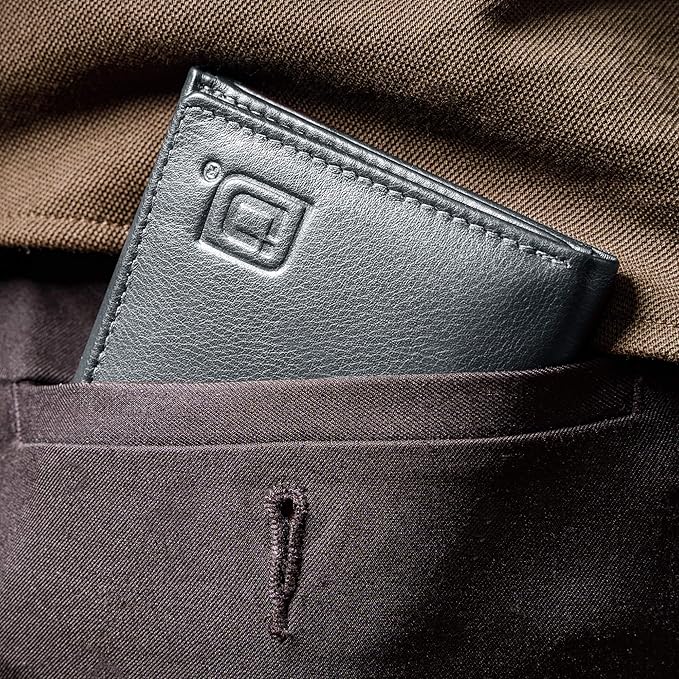 ID Stronghold Men's Leather Trifold Wallet - RFID Blocking - Black Wallet with Gift Box