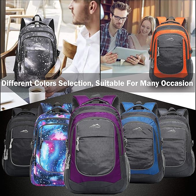 ProEtrade Extra Large Backpack Bookbag for College Travel Laptop Business Hiking Backpack Fit Laptop Up to 17 Inch Sturdy Multi Compartment Gifts for Men Women Night Light Reflective (Light Purple A)