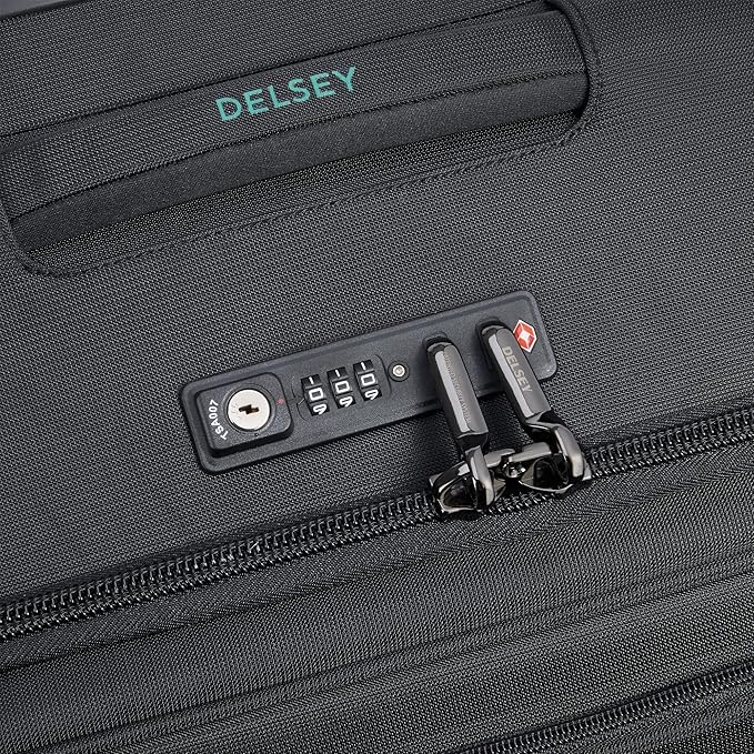 DELSEY PARIS Helium DLX Softside Expandable Luggage with Spinner Wheels, Black, Checked-Medium 25 Inch