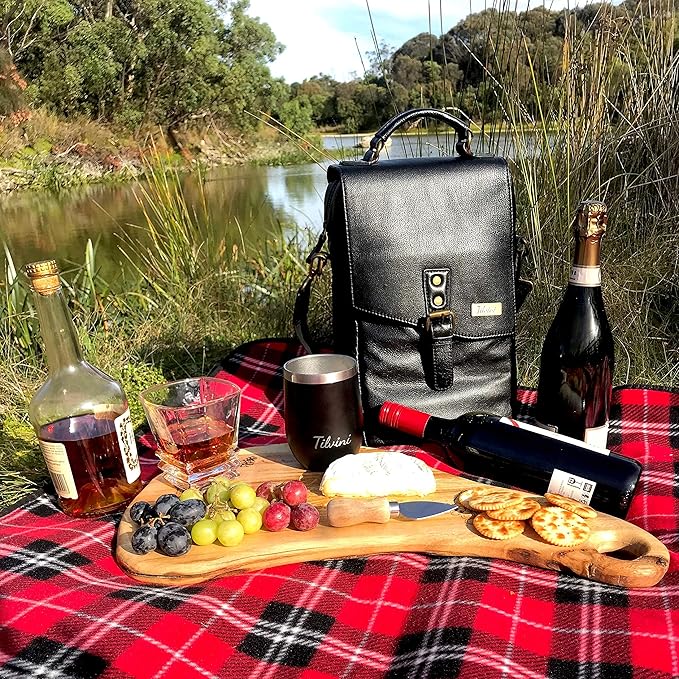Leather Wine Bag & Wine Tumblers Set. Wine Gifts For Men Birthday. Leather Wine Carrier. Unique Insulated Cooler Bag Bottle Carrier. Wine Tote Bags For Travel Beach. Wine Lovers Picnic Idea
