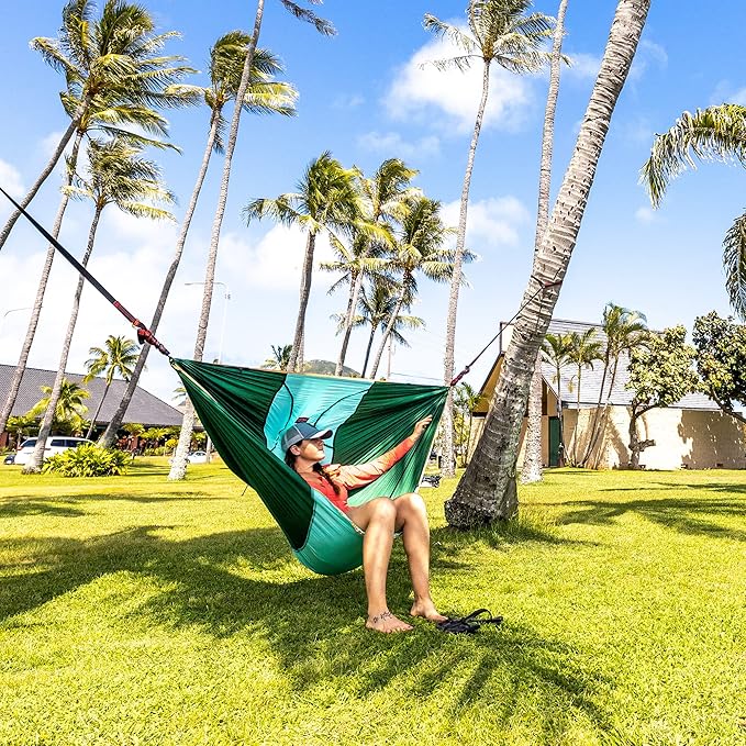 Grand Trunk ROVR Hanging Hammock Chair – Superlight & Packable with 10’ Suspension Straps, Durable Parachute Nylon for Camping, Backyard, & Travel – Navy/Ocean Blue
