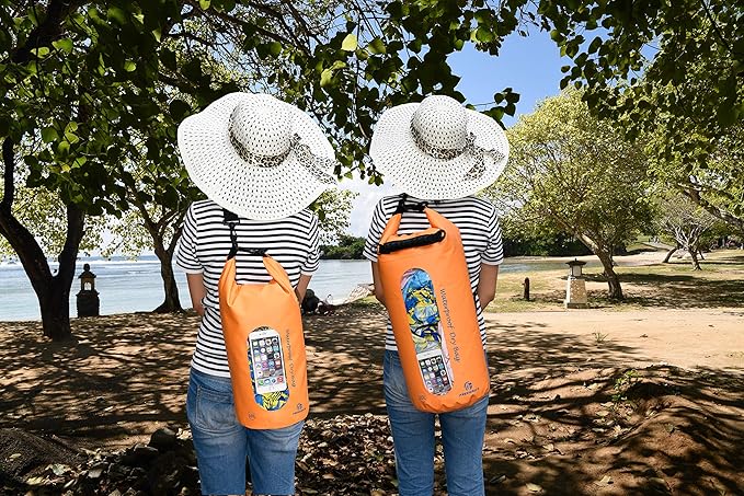 Freegrace Waterproof Dry Bags Set of 3 Dry Bag with 2 Zip Lock Seals & Detachable Shoulder Strap, Waist Pouch & Phone Case - Can Be Submerged Into Water - for Swimming (Orange(Window), 20L)