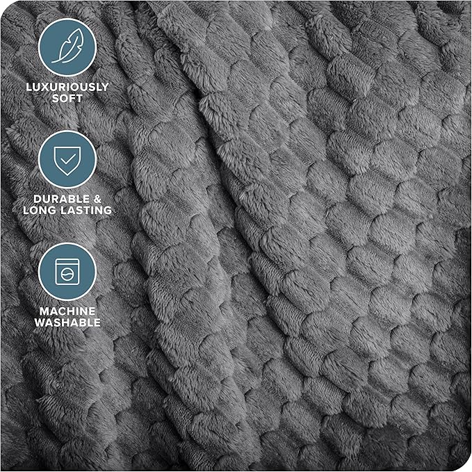 Bare Home Textured Fleece Blanket - Throw/Travel - Ultra-Soft Lightweight for Bed, Sofa, and Couch - Luxury Microplush - Cozy Warm Blanket (Throw/Travel, Waffle Grey)