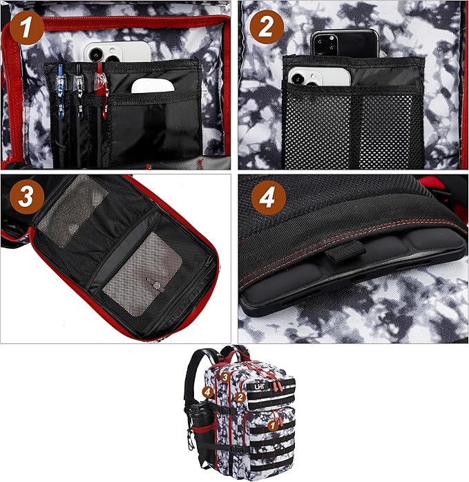 LHI Military Tactical Backpack for Men and Women 45L Army 3 Days Assault Pack Bag Large Rucksack with Molle System Black and white