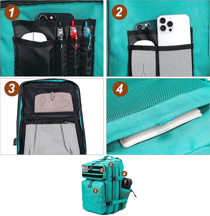 LHI Military Tactical Backpack for Men and Women 45L Army 3 Days Assault Pack Bag Large Rucksack with Molle System-Mint Green