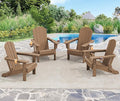 SERWALL Adirondack Chair with Cup Holders - Composite Adirondack Chairs Set of 4 HDPE Outdoor Chairs All Weather Use- Brown