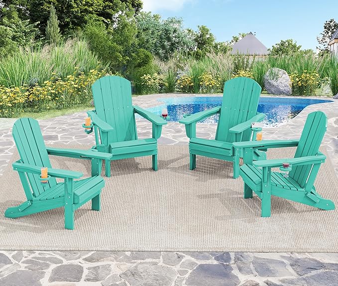 SERWALL Adirondack Chair with Cup Holders - Composite Adirondack Chairs Set of 8 HDPE Outdoor Chairs All Weather Use- Aruba