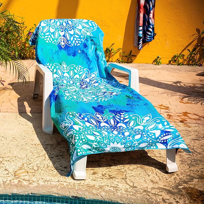 Elite Trend Microfiber Beach Towel for Adults with Bag - Extra Large 78x35 inch Lightweight Sand Free Quick Dry Towel for Travel, Swimming, Yoga, Camping (Mandala Blue)