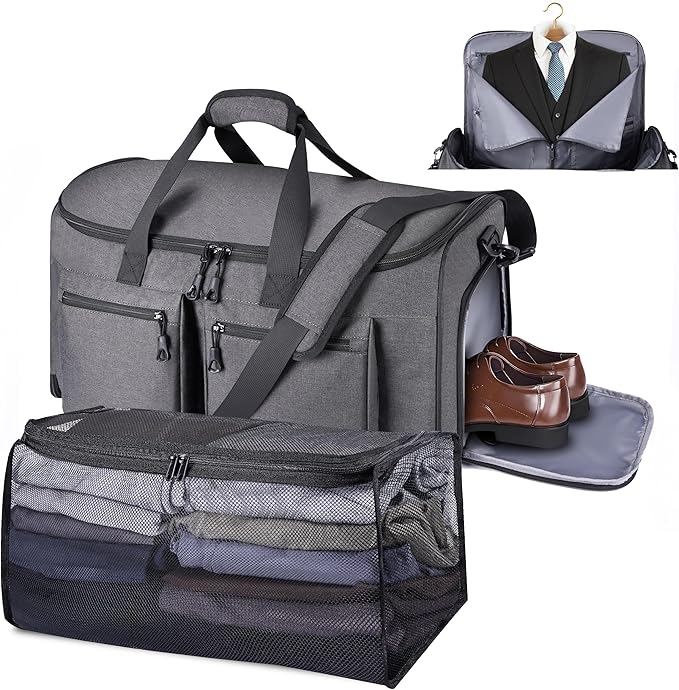 Convertible Garment Duffel Bag with Mesh Storage Bag, Water-Resistance Carry On Garment Bag with Suit Compartment, 2 in 1 Hanging Suit Travel Bag